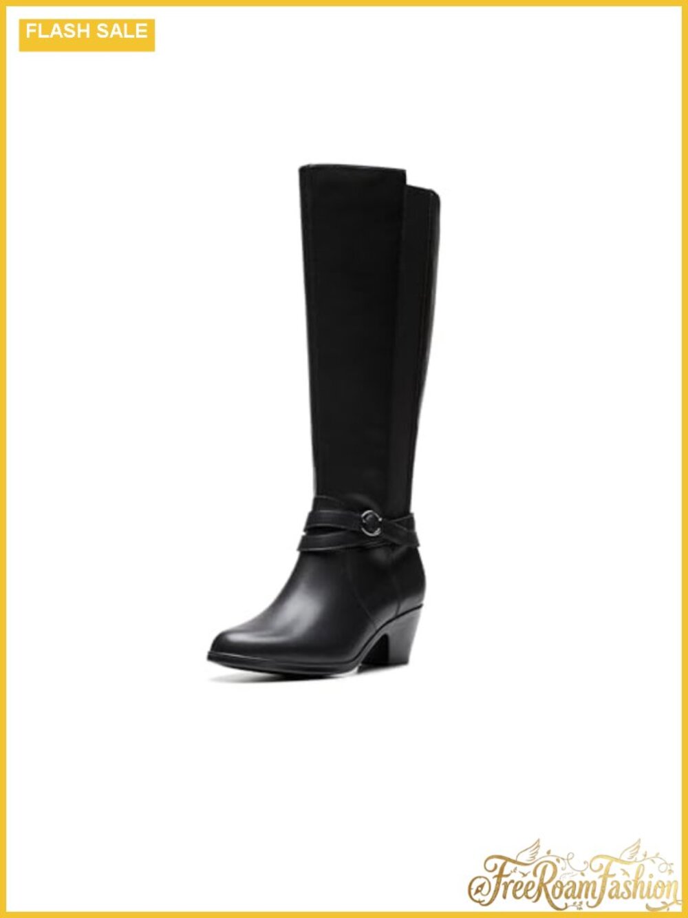 Clarks Emily2 Dream Black Leather Knee-High Boots Block Heel